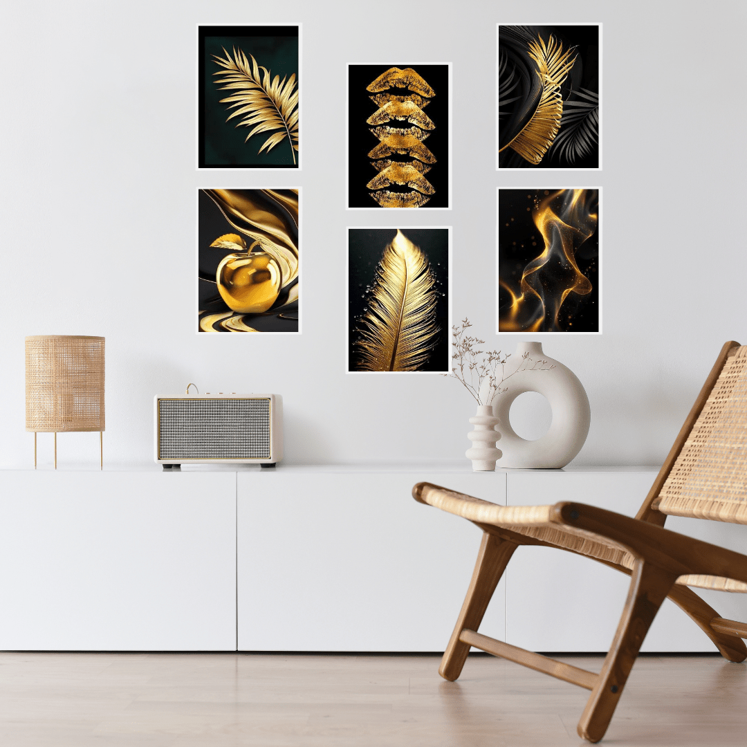 Premium gold abstract wall art set for living room decor